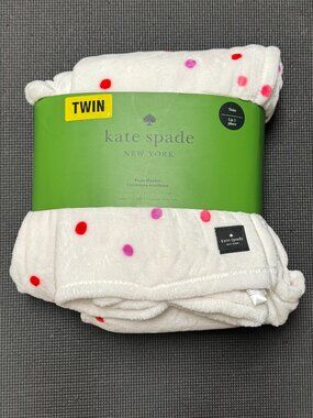 Kate Spade Twin Pink Polka Dots Fleece Blanket Scatter Dot Rose Pink Red Purple